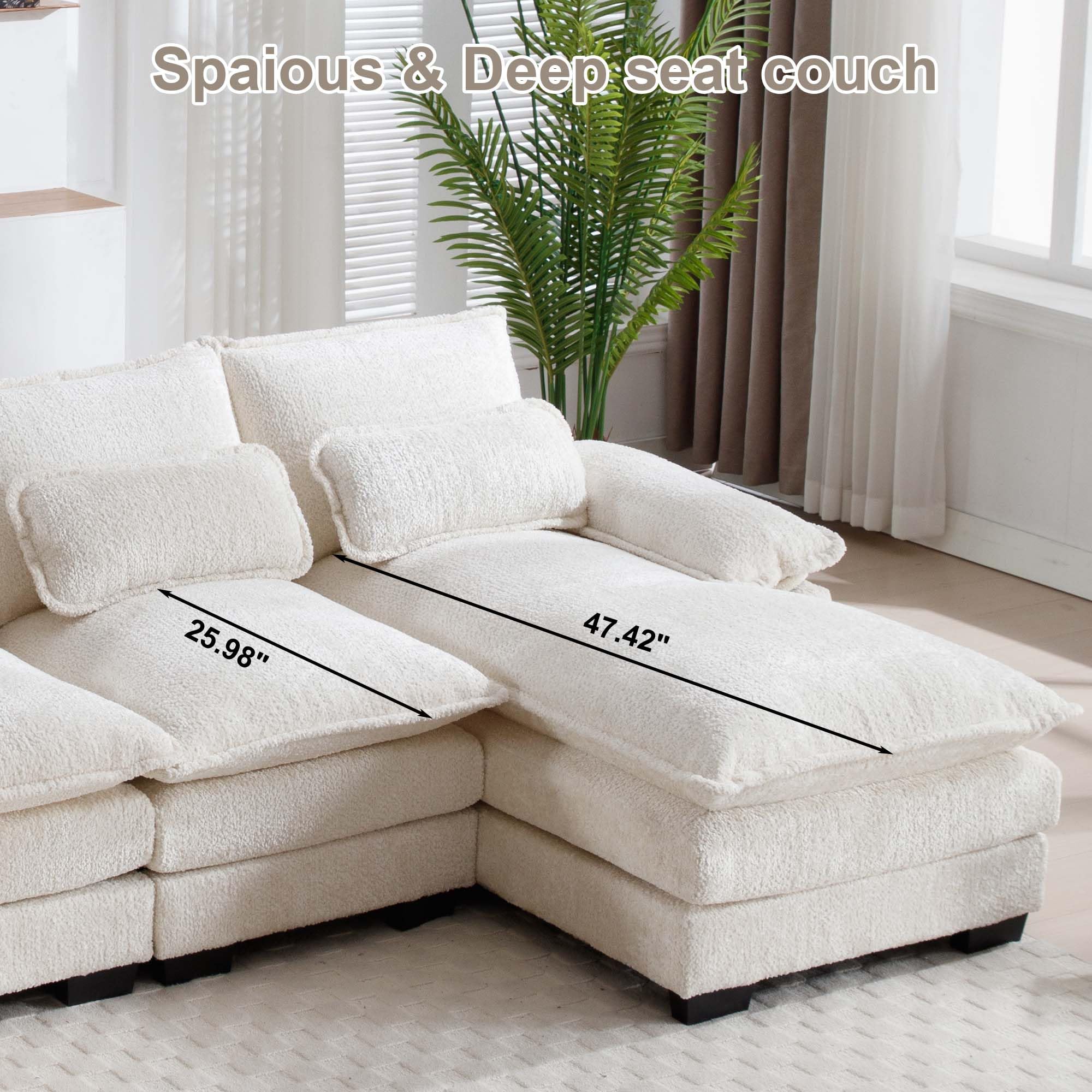 CloudNest 110" U-Shaped Chenille Sectional Sofa – Soft Plush Couch with Pillows