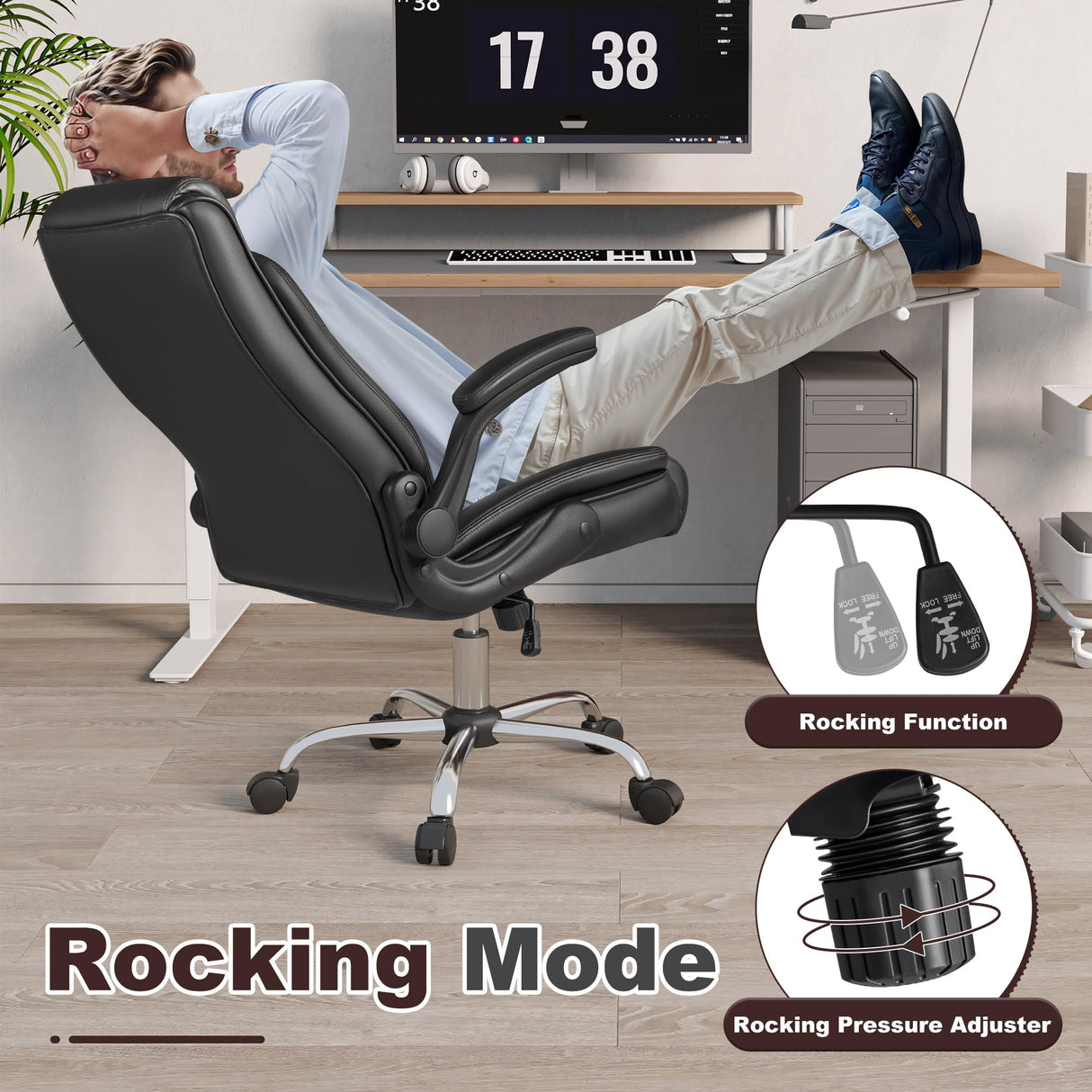 Executive Office Chair, Ergonomic High Back with Adjustable Flip-up Armrest, Swivel