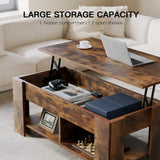 Lift Top 39in Hidden Compartment and Storage Shelf, Solid Wood Coffee Table