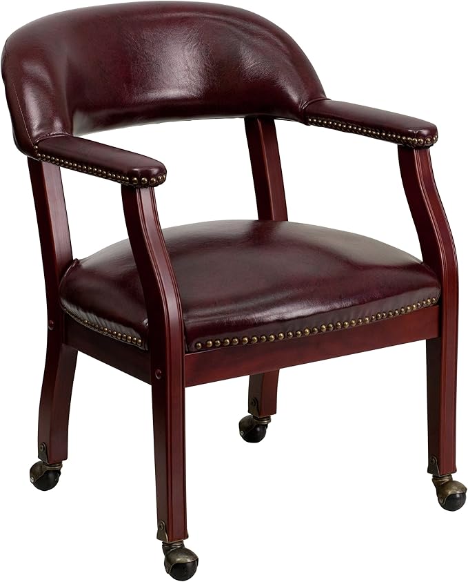 Sarah Black Vinyl Luxurious Conference Chair with Accent Nail Trim and Casters