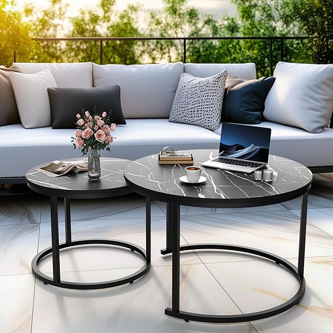 27.5" Nesting Coffee Table,Round Marble Coffee Table Set of 2