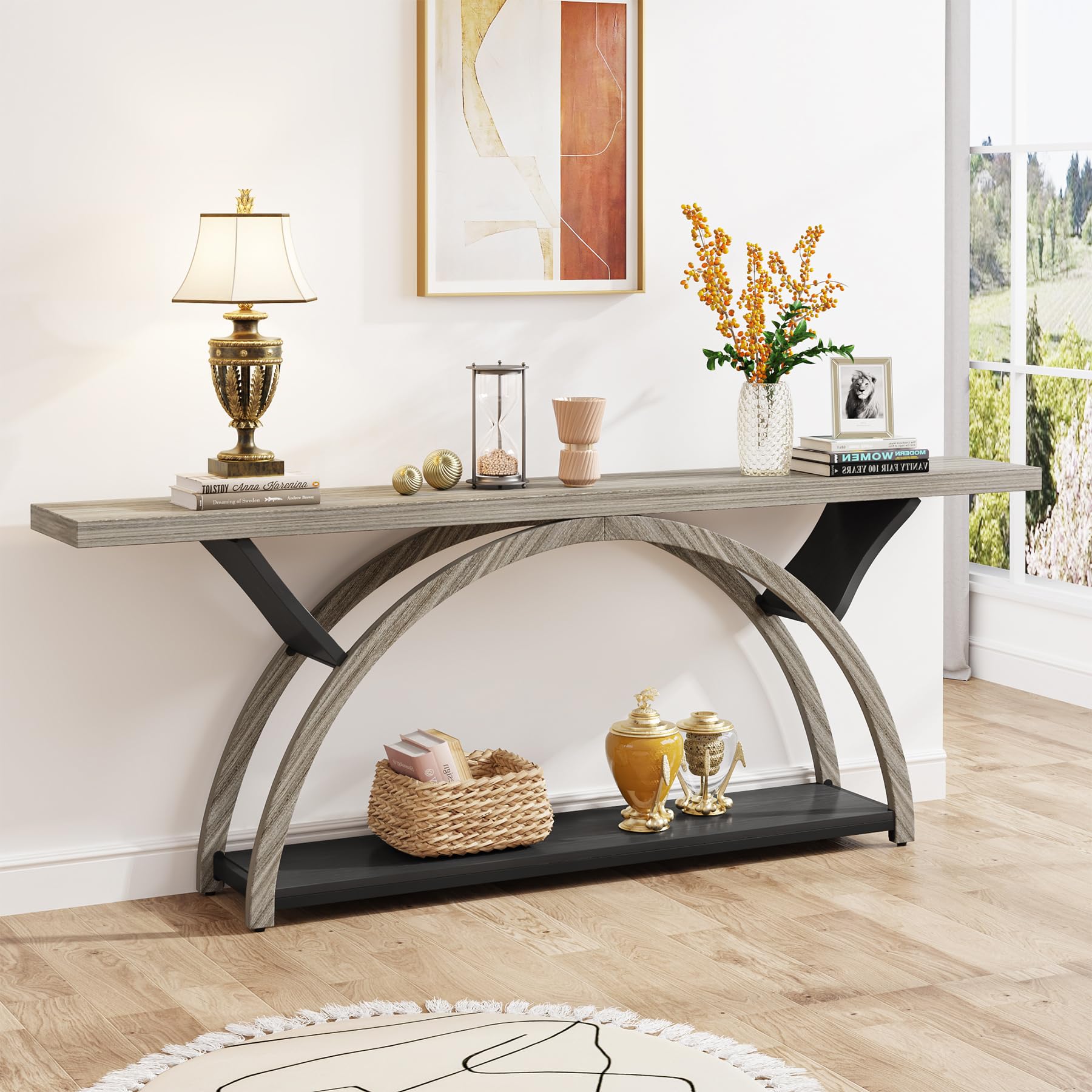 970.87" Console Table with Storage Shelf, Narrow Long Sofa Table Behind Couch Table