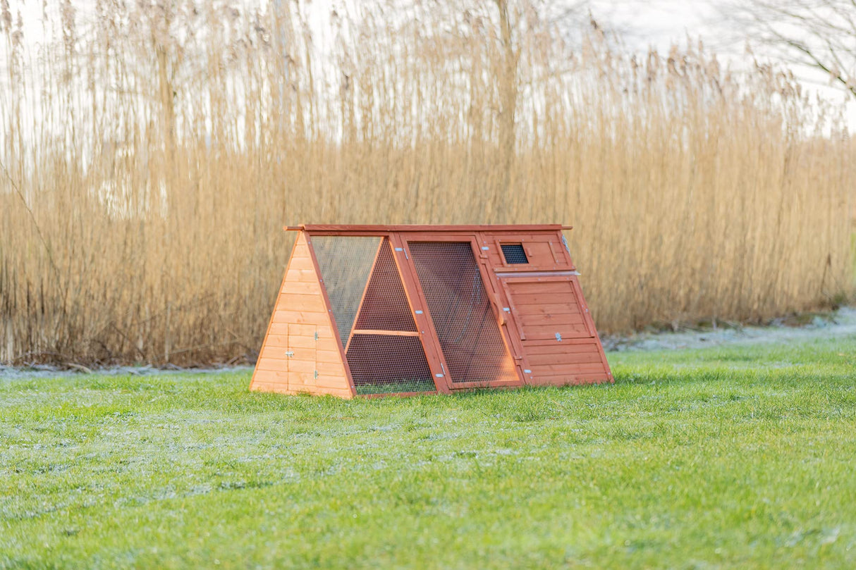 Mobile A-Frame Chicken Coop with Run, 2 Nesting Boxes, Roosting Poles, Wheels