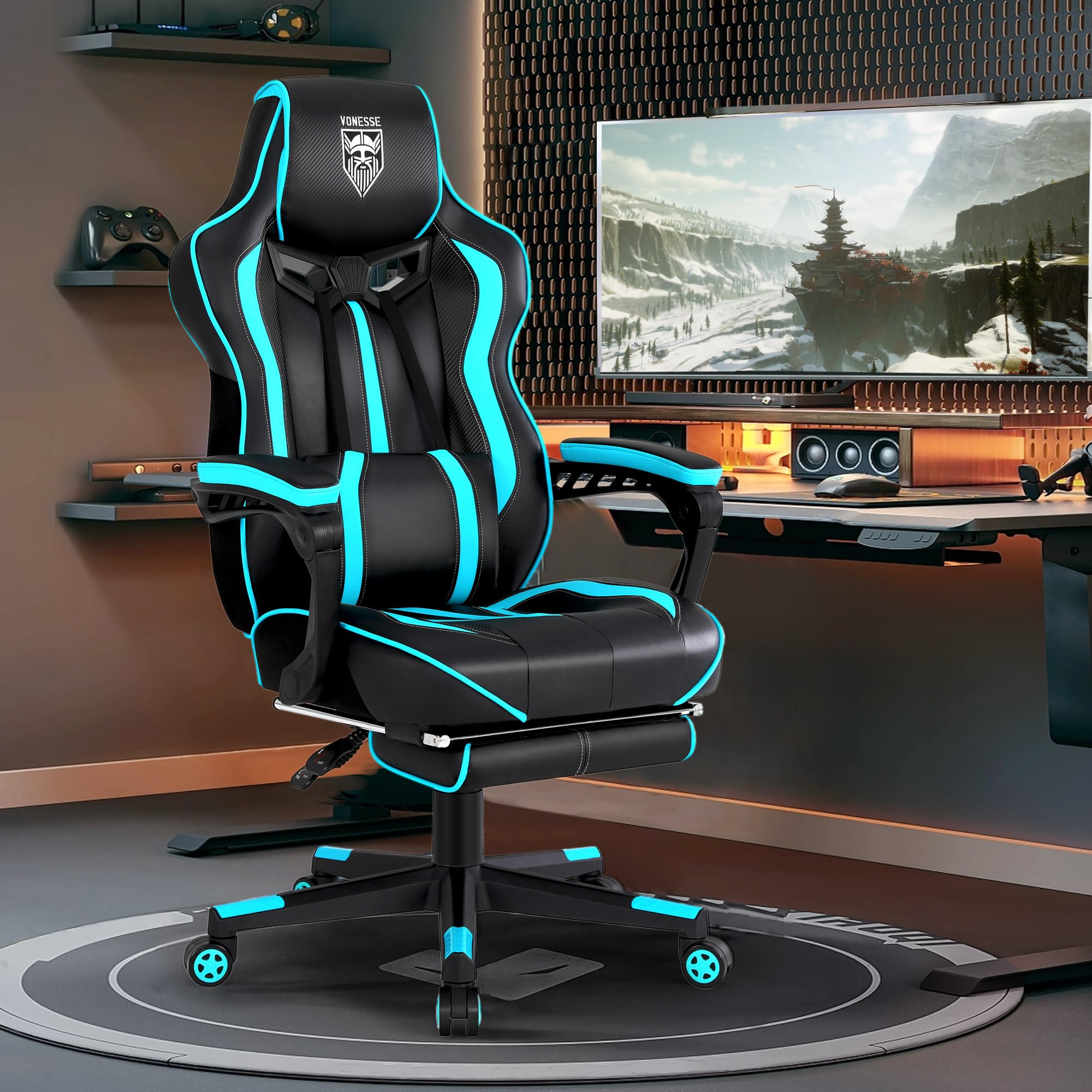 Gaming Chair for Adults Gaming Chairs with Footrest Reclining Computer Gaming Chair