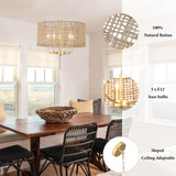 Boho Chandelier Light Fixture for Dining Room 5 Light, 18.8'' Gold Hand Woven Drum