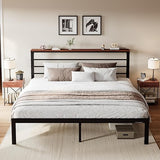 Twin Size Bed Frame with Headboard Shelf, Heavy Duty Platform Bed Frame with Strong