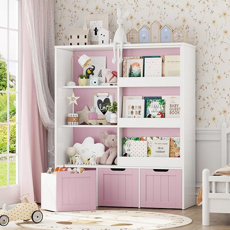 Toy Storage Organizer with Sliding Book Shelf, Toy Organizers and Storage