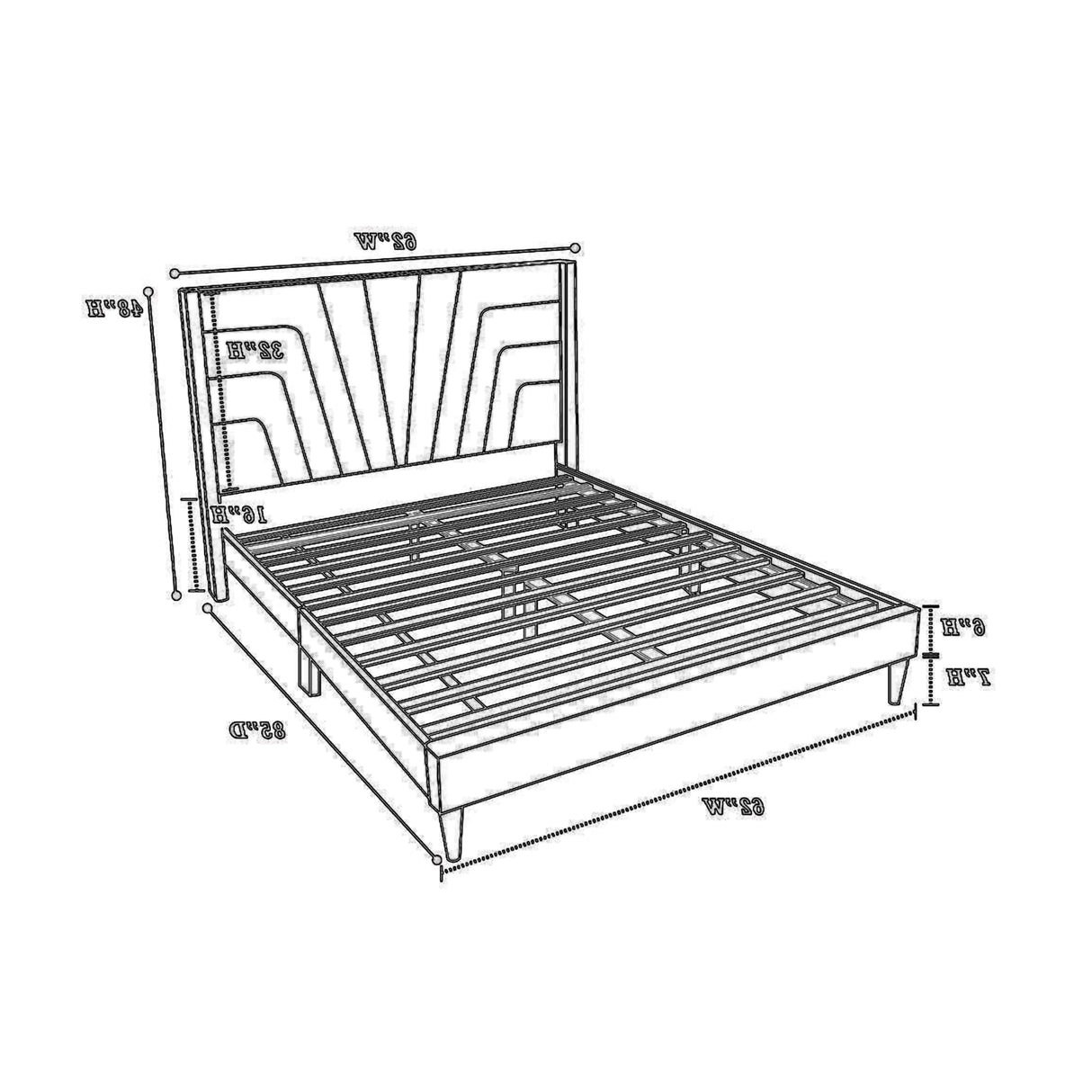 NNY Queen Size Bed with Tufted Headboard and Charcoal Burlap Upholstery and Wood,