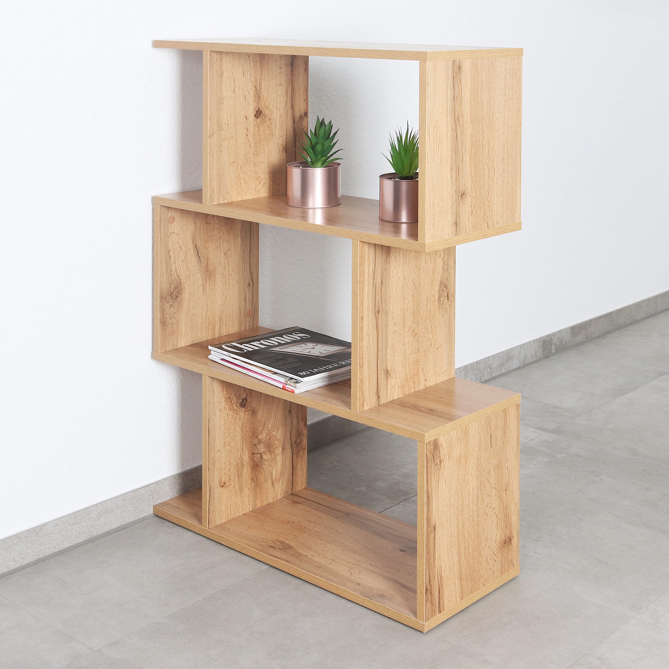 WM072-EW Standing Shelf, Wooden Shelf, Wotan Oak Brown Bookcase, Organiser