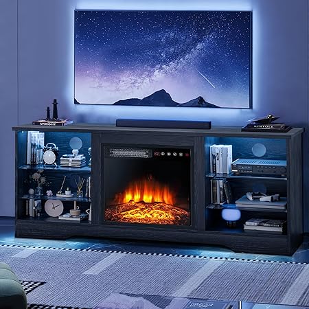 58 Inches Fireplace TV Stand for TVs up to 65 Inches Console with 18'' Electric Fireplace