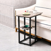 Side Table with Charging Station Set of 2 - Small C Table Narrow End Table