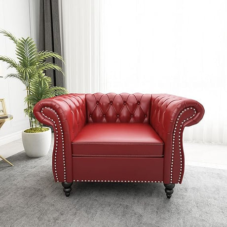 Modern Tufted Couch 3 Seater with Rolled Arms and Nailhead