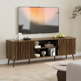 63" Walnut Fluted TV Stand with Storage Cabinets