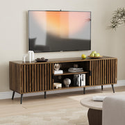 63" Walnut Fluted TV Stand with Storage Cabinets