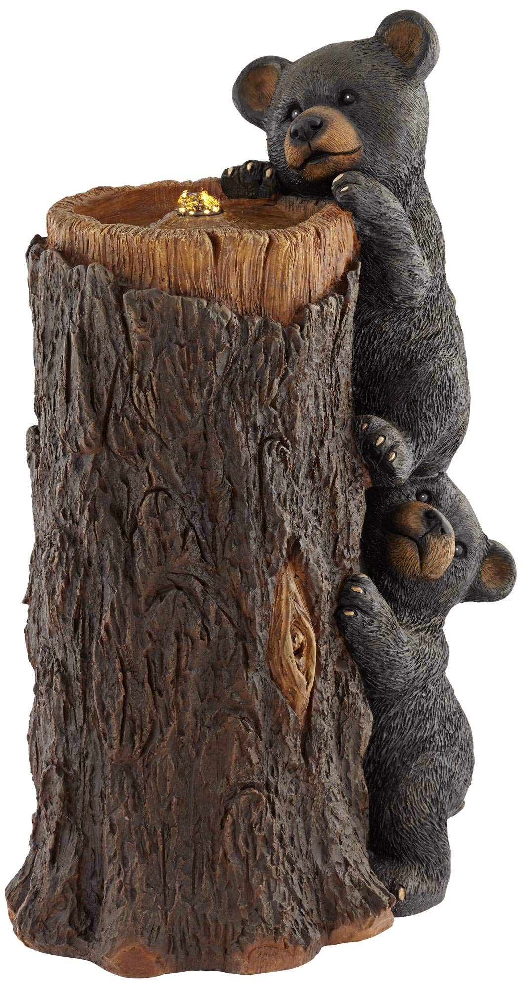 Bears on Log Rustic Natural Cottage Lodge Outdoor Bubbler Fountain with Light LED 28 1/2" High Black Brown