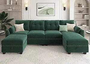 Convertible Sectional Sofa Set U Shaped Couch with Storage Ottoman Reversible Sofa