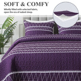 Purple Quilt Set King (106x96 Inch), 3 Pieces(1 Striped Triangle Printed Quilt