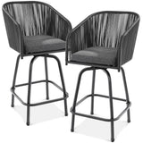 Set of 2 Woven Wicker Swivel Bar Stools, Patio Bar Height Chair for Backyard, Pool