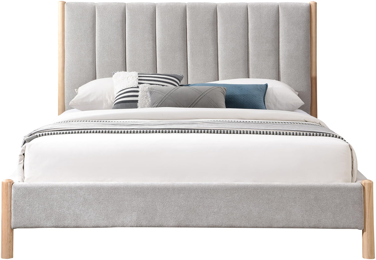 KonaGrey-K Kona Collection Mid-Century Modern Upholstered King Bed, Soft Grey Fabric