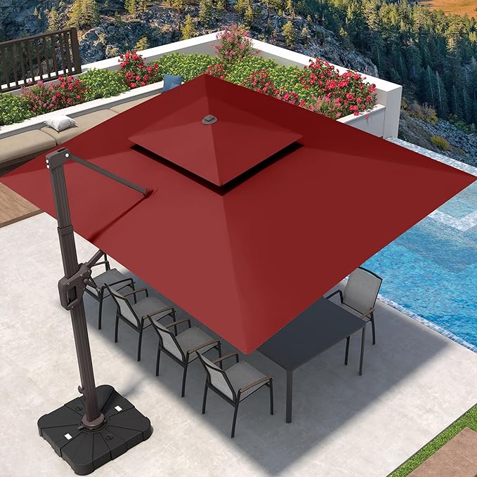 9' X 12' Cantilever Patio Umbrella 360°Rotation Rectangular Outdoor Large Offset Umbrellas