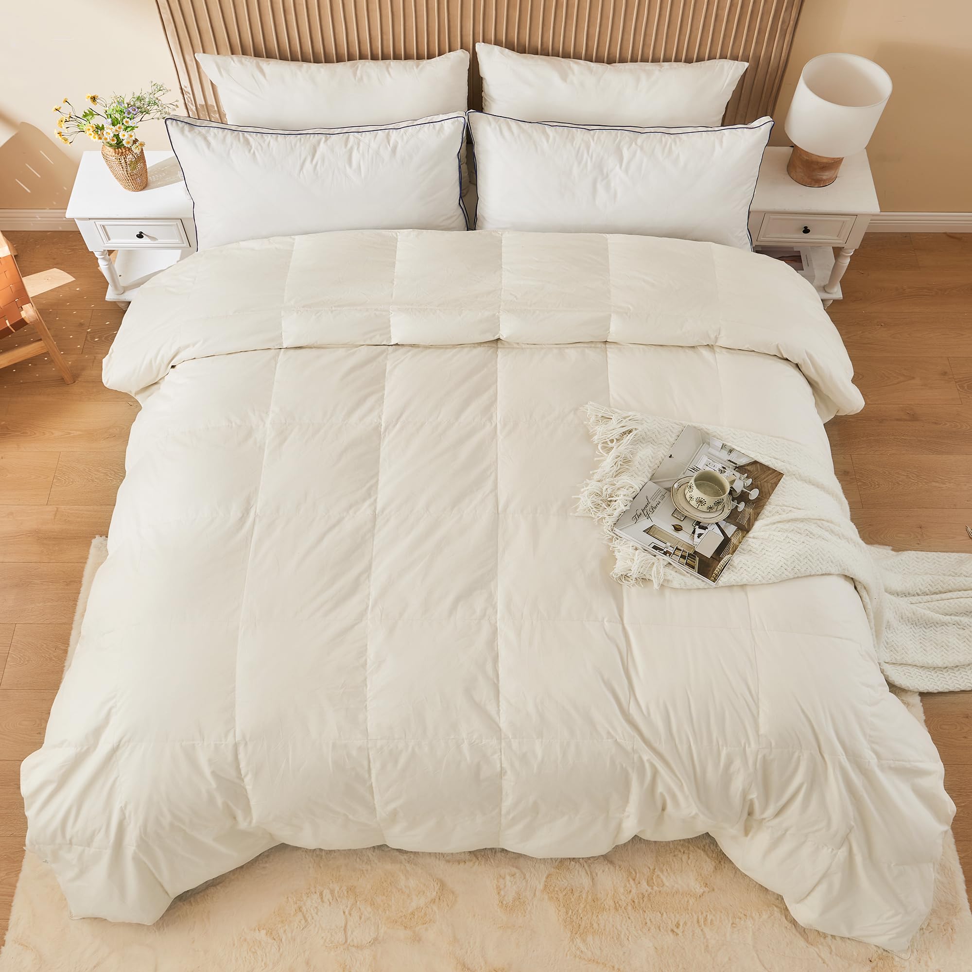 Organic Cotton Feather Comforter, All Season Duvet Insert King Size