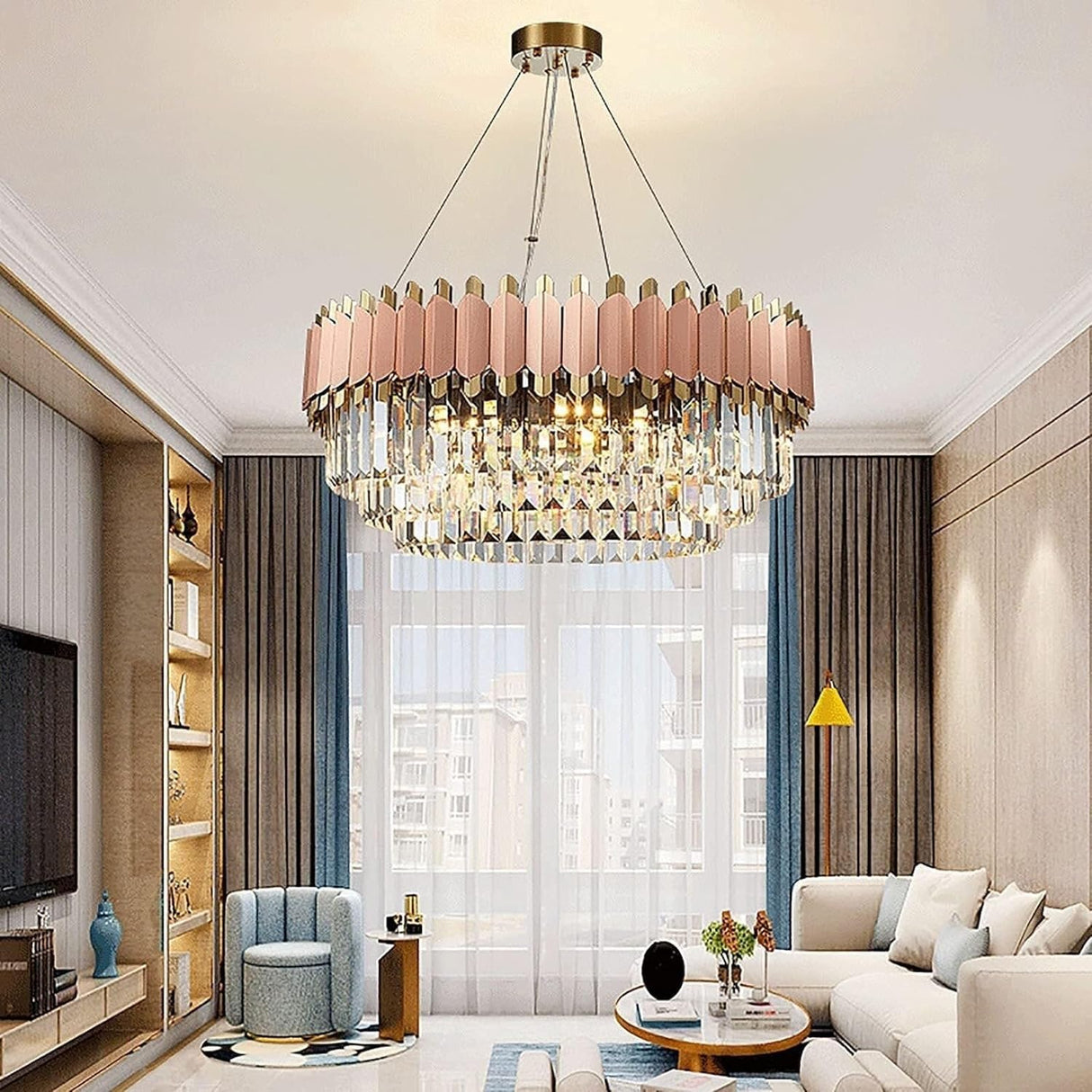 Modern Round Crystal Chandeliers, Flush Mount Pendant Lights Nordic Luxury Crystal