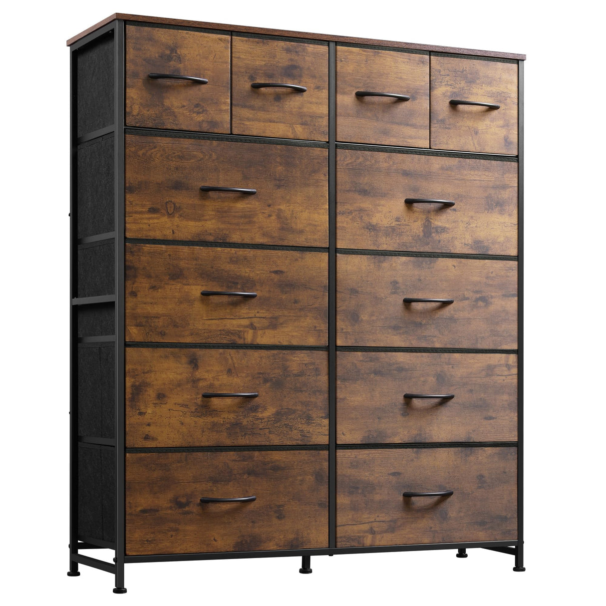 WLIVE Tall Dresser for Bedroom with 12 Drawers, Chests of Drawers, Fabric Dresser for Bedroom, Closet, Fabric Storage Dresser with Drawers, Steel Frame, Rustic Brown Wood Grain Print