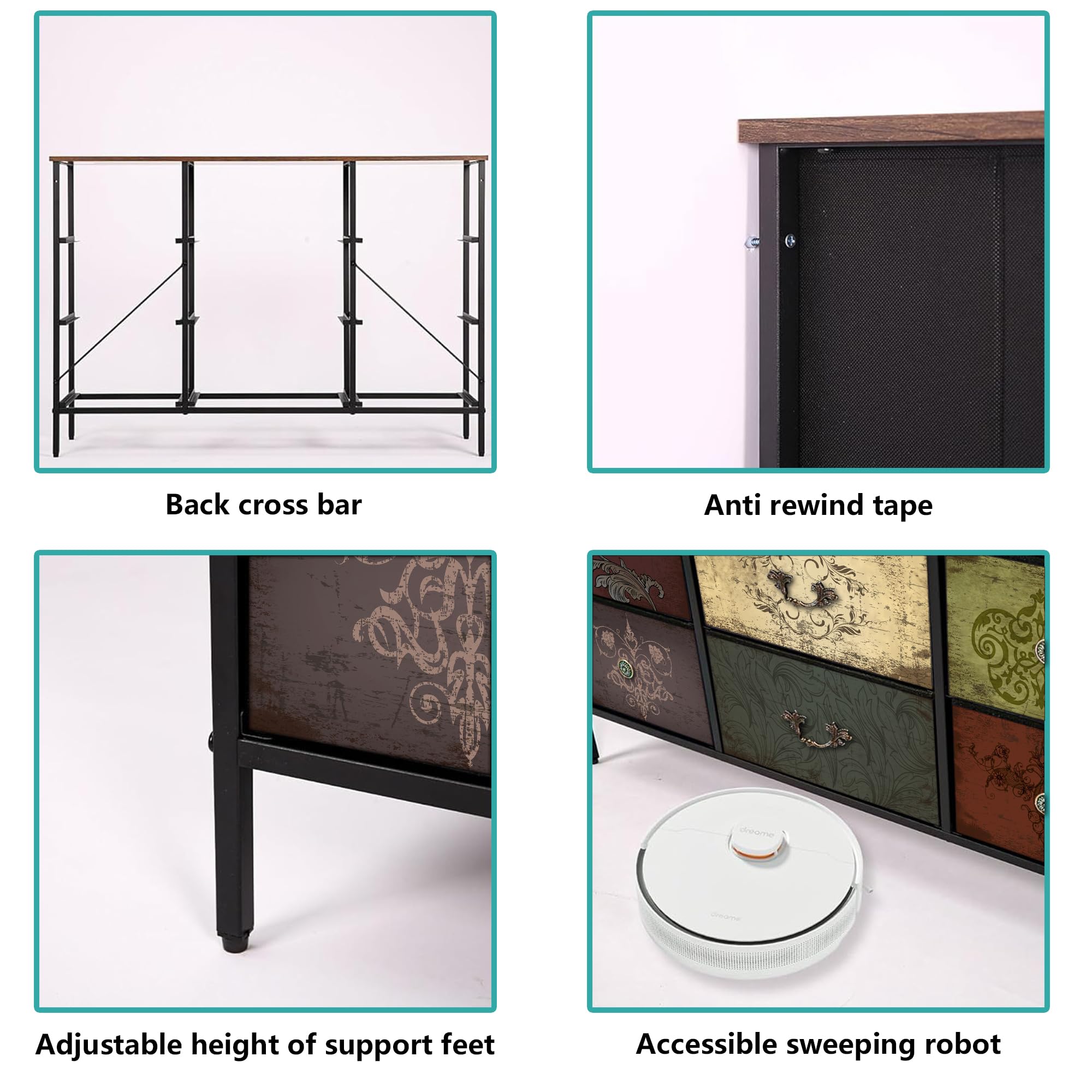 Dresser for Bedroom with 9 Deep Fabric Drawers, Wide TV Stand Storage Cabinet,