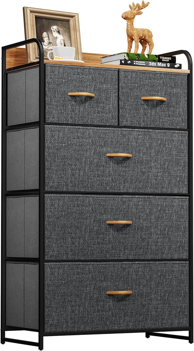 Fabric Dresser with 5 Drawers - Storage Tower with Large Capacity, Organizer Unit for Bedroom,