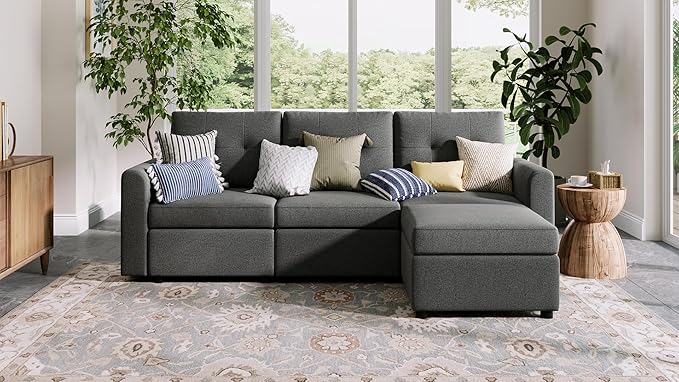 Rubik III 2 Seats Living Room Sofa Set, Love Seat Modular Sectional Sofa, Modern Extra Large Sofa Couch with Storage Seats & Removable Cover, Loveseat Convertible Sofa, Beige