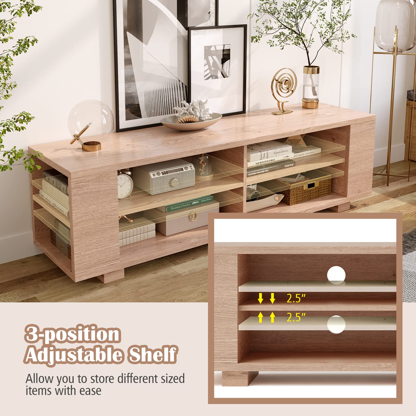 Wood TV Stand for TVs up to 65 Inch Flat Screen, Modern Entertainment Center