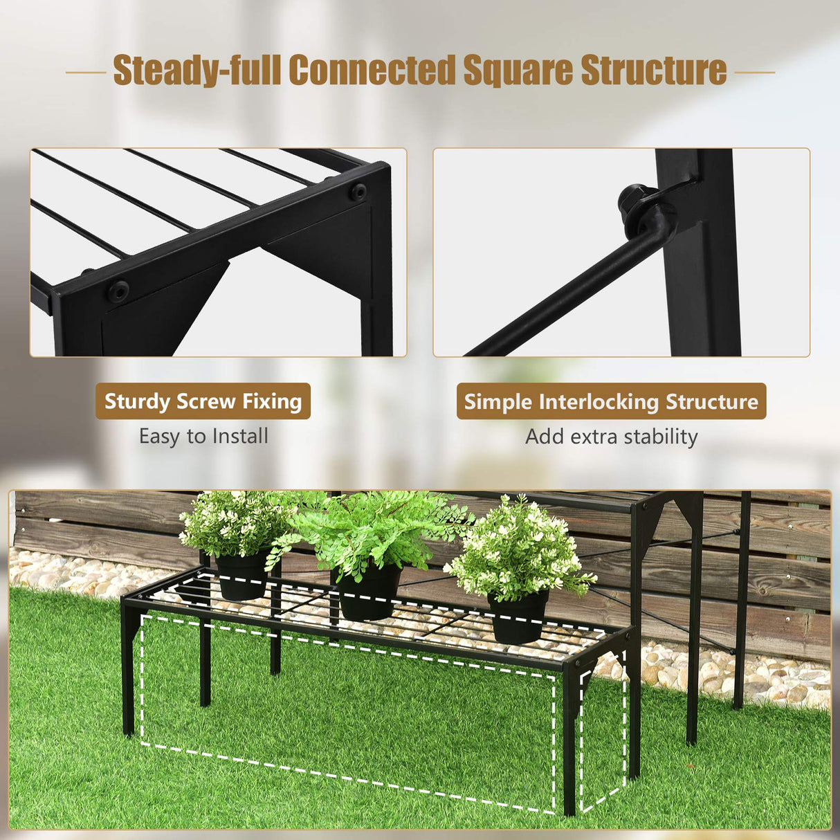 Giantex 3 Tiers Metal Plant Stand, Ladder Flower Pots Holders, 3 Tiers Step Plant Display Rack, Heavy Duty Utility Storage Organizer Rack for Home Garden Patio Balcony, Stair Style Plant Stand