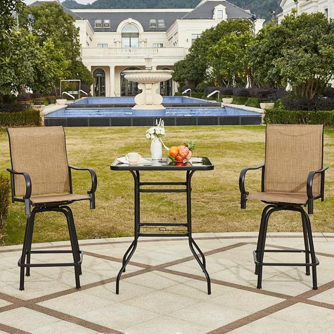 Outdoor Bar Stools Set of 4, 360° Swivel Bar Height Stools