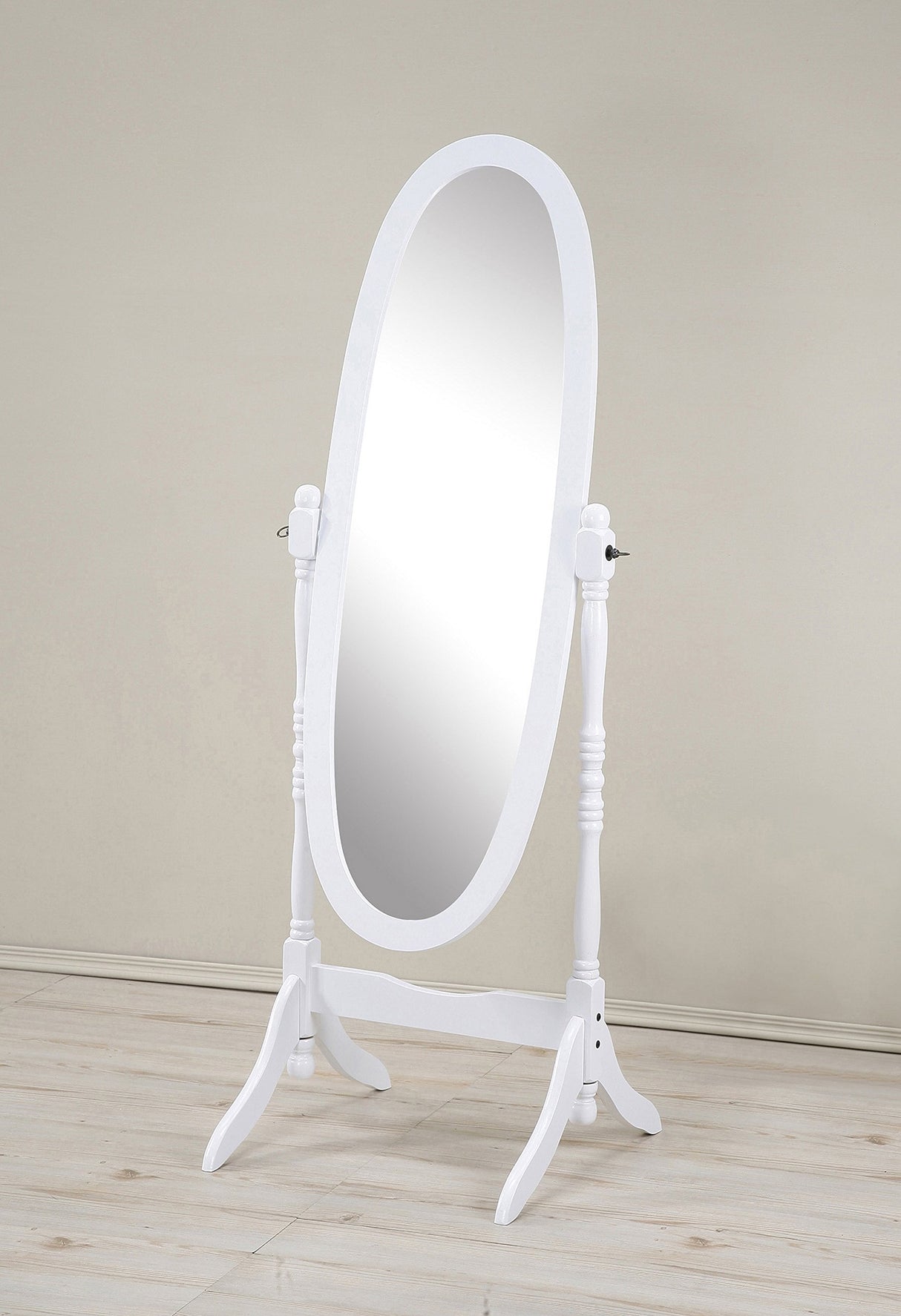 Traditional Style Wood Cheval Floor Mirror, White