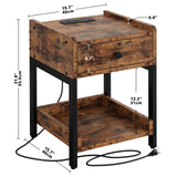 Nightstand, Bedside Table with Charging Station, Small End Table with Storage Drawer