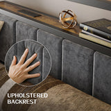 King Size Platform Bed Frame with LED Lights and Storage Shelves