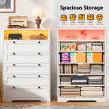 EnHomee Dresser for Bedroom, Modern White Dresser with LED Light, Tall Dresser with 5 Large Wood Drawers for Closet Organizers and Storage Clothes, Chests of Drawers for Closet, Entryway