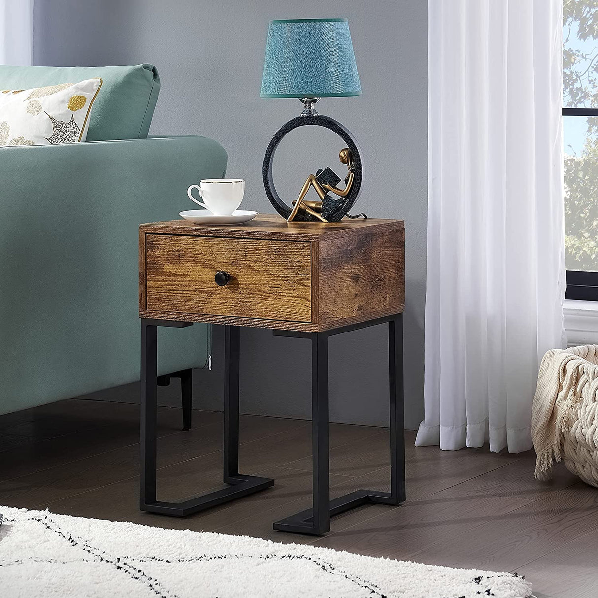 Nightstand with Storage Drawer Set of 2, End/Side Table for Bedroom