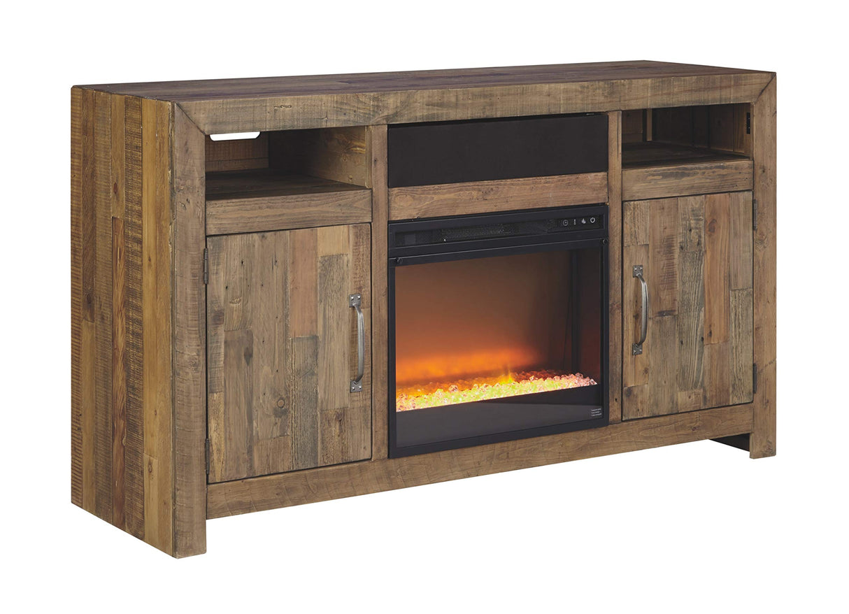 Sommerford Rustic Solid Pine Wood TV Stand Fits TVs up to 60", 2 Cabinets, 3 Storage