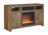 Sommerford Rustic Solid Pine Wood TV Stand Fits TVs up to 60", 2 Cabinets, 3 Storage