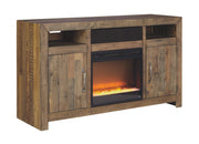 Sommerford Rustic Solid Pine Wood TV Stand Fits TVs up to 60", 2 Cabinets, 3 Storage