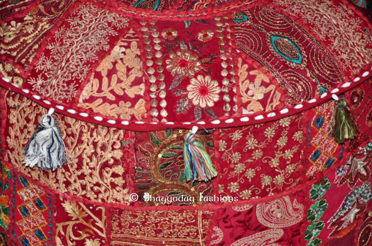 Round Ottoman Pouf, Cotton Handmade, 18x13 Inch. By Bhagyoday