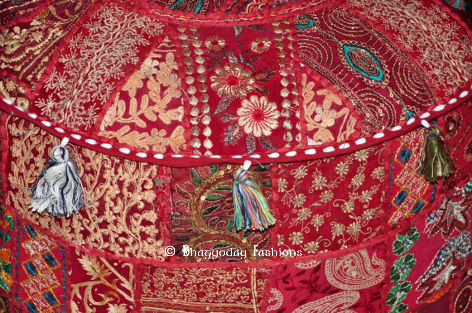 Round Ottoman Pouf, Cotton Handmade, 18x13 Inch. By Bhagyoday