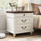 Farmhouse Nightstand, Bedside Table with Storage Drawers, Rustic End Table Night Stand Wood Side Table for Bedroom, Living Room, White (White)