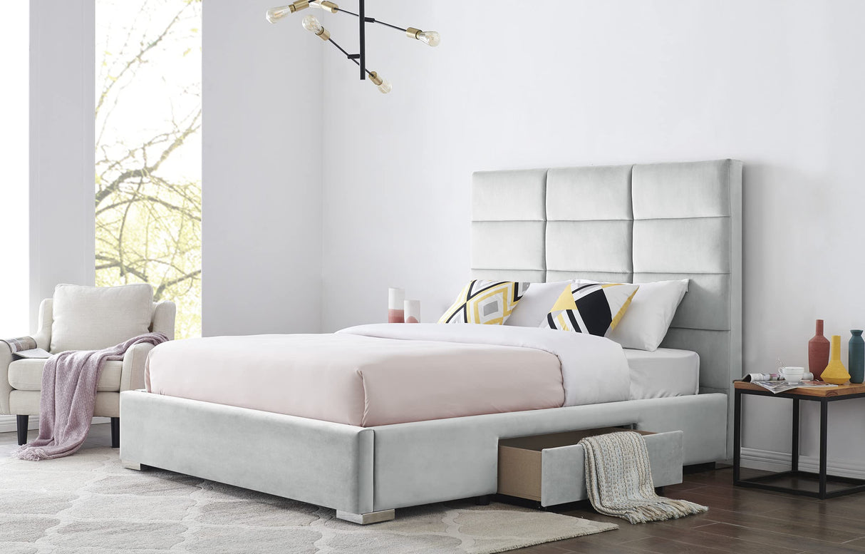 Terrazzo Storage Platform Bed Frame with Headboard Velvet Upholstered Box Quilted