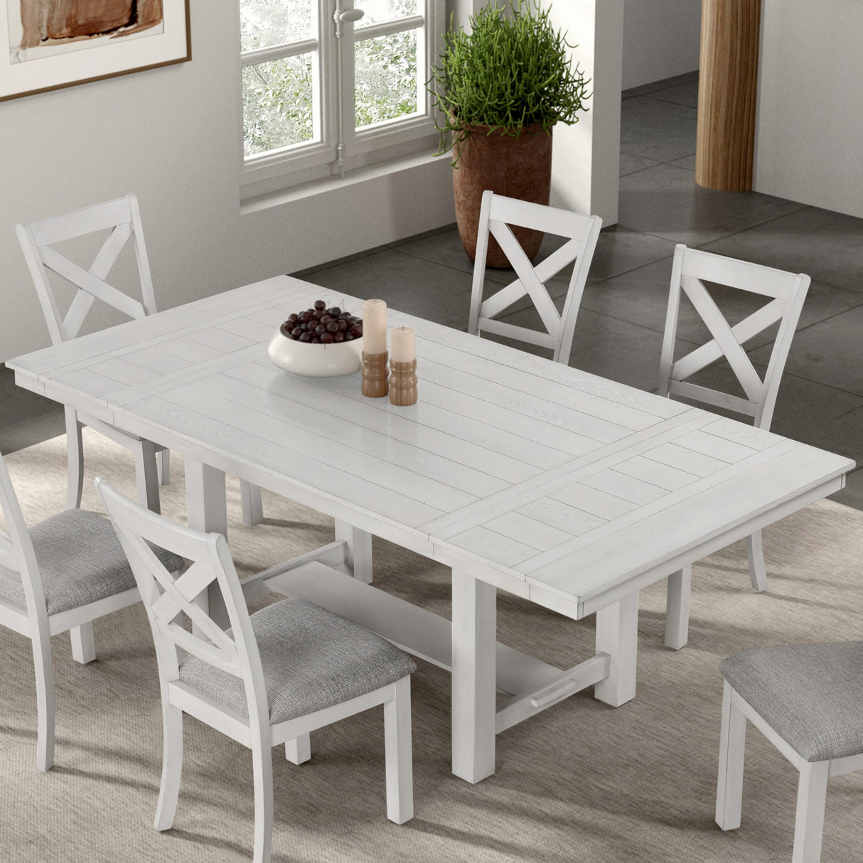 Chalen Farmhouse Wood 84-inch Rectangular Dining Table with Extendable Side Leaf