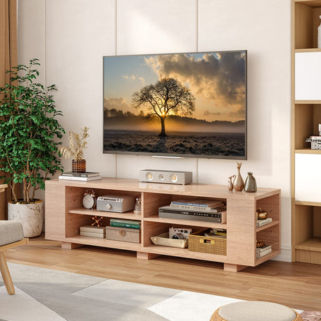 Wood TV Stand for TVs up to 65 Inch Flat Screen, Modern Entertainment Center