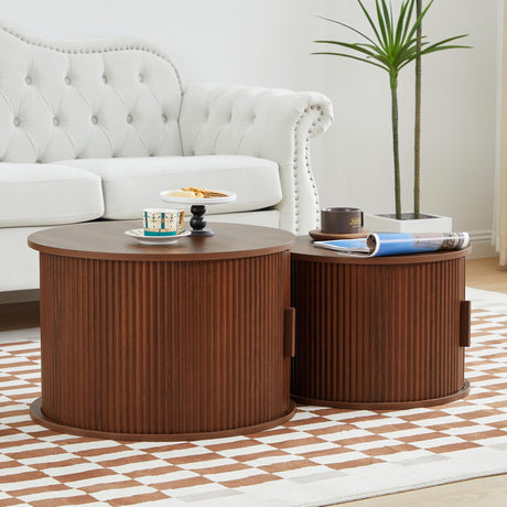 Coffee Table, Modern Round Coffee Table Set of 2 with Storage Compartment