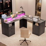 Shaped Desk with LED Lights & Power Outlets, 60" Corner Computer Desk