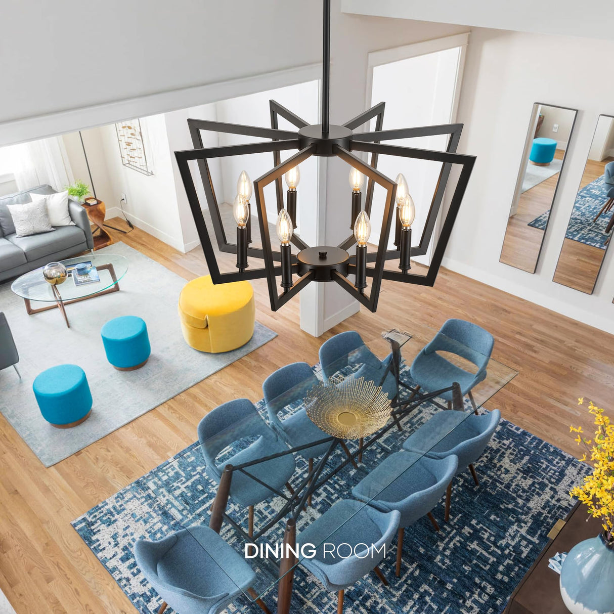 8-Light Black Metal Chandelier for Dining Room, Modern Farmhouse Geometric Industrial